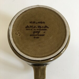 Puede incluir: Una taza de cer&aacute;mica marr&oacute;n con asa. La parte inferior de la taza tiene el texto "Kosmos Arabia Made in Finland, Soy, Encapsulated 1-911" en letras marrones.
