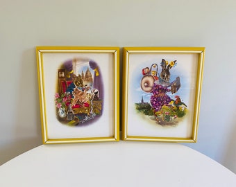Vintage Nursery Wall Décor, Sir Maximus Mouse & Harlequin Hare, Set of 2 Prints, Butterfly Ball and the Grasshopper's Feast Storybook Print