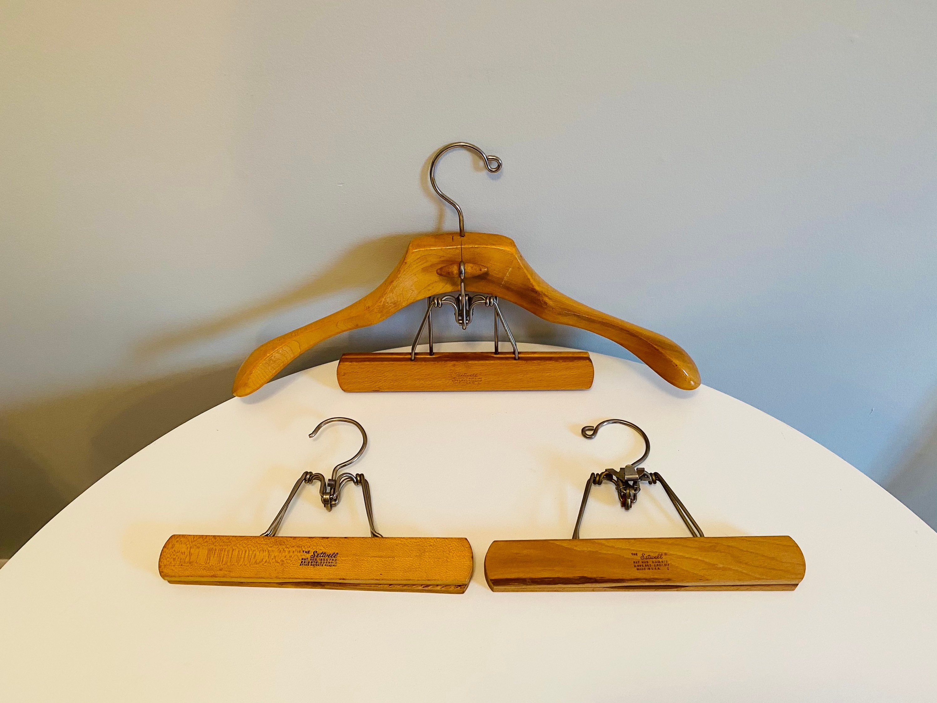 Set of 6 Baby, Toddler & Kid-Size Natural Wood Chrome Combo Hangers with  Pant Clips