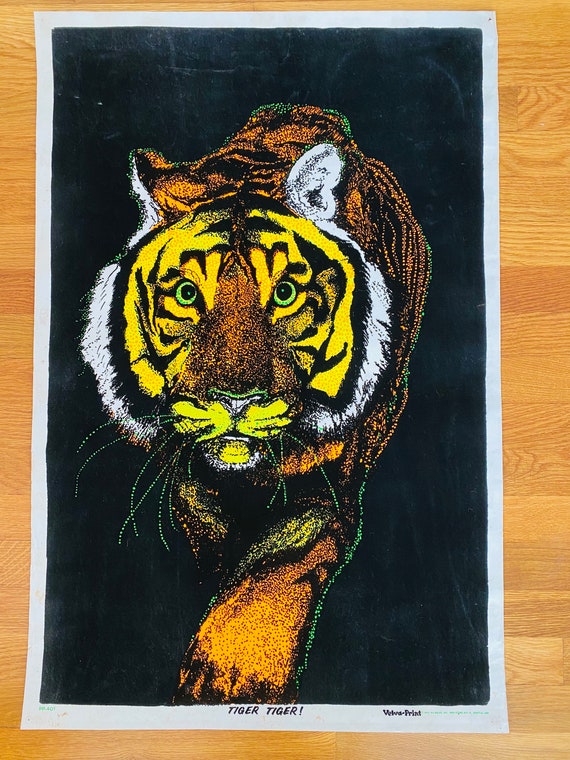 Vintage Black Velvet Tiger Blacklight Poster, Velva-print Poster