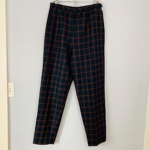 Vintage Pendleton Women’s Green Plaid Wool Pants, Size 12, 30&quot; Waist, Green Blue Red Plaid Trousers, Lined Wool Pants, High Rise