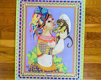 Bjørn Wiinblad The Four Corners of the World South, Lady of the South, vintage poster, Deense kunstenaar, kunst uit het midden van de eeuw