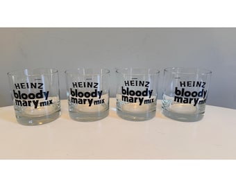 Juego de 4 vasos para cóctel Bloody Mary de Heinz, artículos de bar vintage de colección.