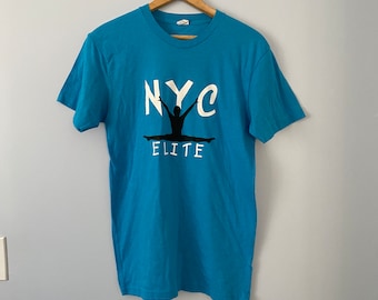 Vintage NYC Elite Gymnastics T-shirt, Size Small, Neon American Apparel, Made in USA, Gymnastics Tee, Graphic Print Shirt