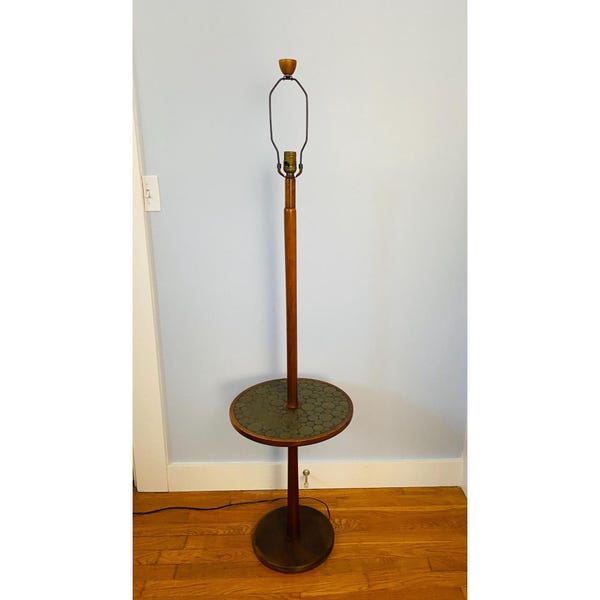 Vintage Jane and Gordon Martz Marshall Studios Floor Lamp with Coin Top, Mid Century Modern Floor Lamp, Tile Top Floor Lamp Table