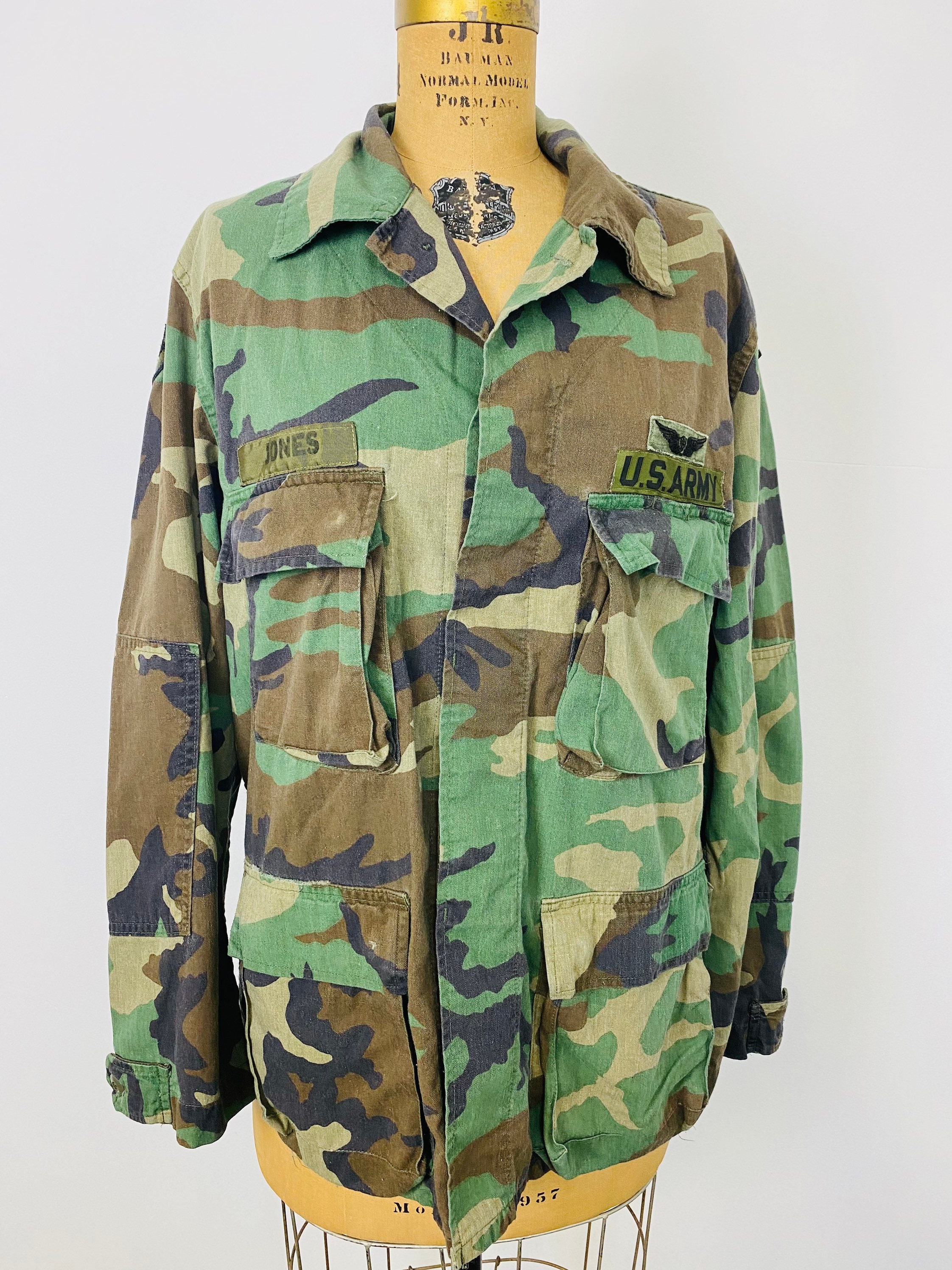 Vintage US Army Woodland Camouflage Combat Coat, Camo Jacket, 6