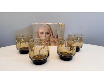 Libbey Accent Vintage 9 Oz Rocks Glasses Set Of 4 Floral Design Original Box