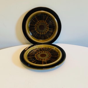 Arabia Finland Kosmos 8&quot; Salad Plates, Set of 2, Arabia Plates, Gunvor Olin-Grönqvist, Made in Finland, Olive Green Colorway