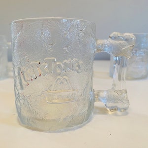 Vintage Flintstones RocDonalds McDonalds Collectible Clear Glass Mugs, Set of 4, Pre-Dawn Mugs, 1993, Made in USA, 90s Cartoon Collectable