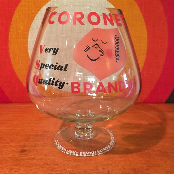 Vintage Coronet Brandy Oversized Brandy Snifter Glass, Paul Rand Design, Very Special Quality Brandy, 1950's Barware, Tip Jar, Mid Century