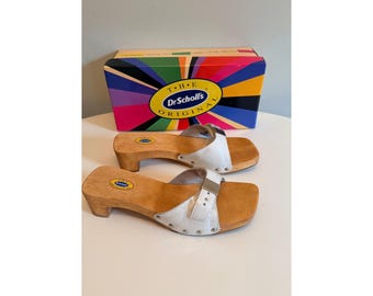 Dr Scholls Women Size 7 M Exercise Clog Sandal White Smooth Leather Slide New