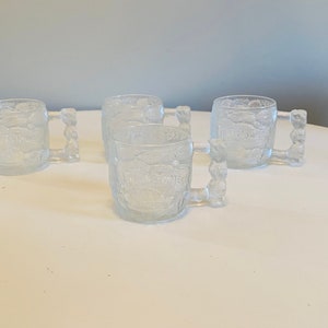 Vintage Flintstones RocDonalds McDonalds Collectible Clear Glass Mugs, Set of 4, Rocky Road Mugs, 1993, Made in USA, 90s Cartoon Collectable