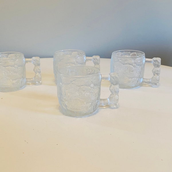 Vintage Flintstones RocDonalds McDonalds Collectible Clear Glass Mugs, Set of 4, Rocky Road Mugs, 1993, Made in USA, 90s Cartoon Collectable