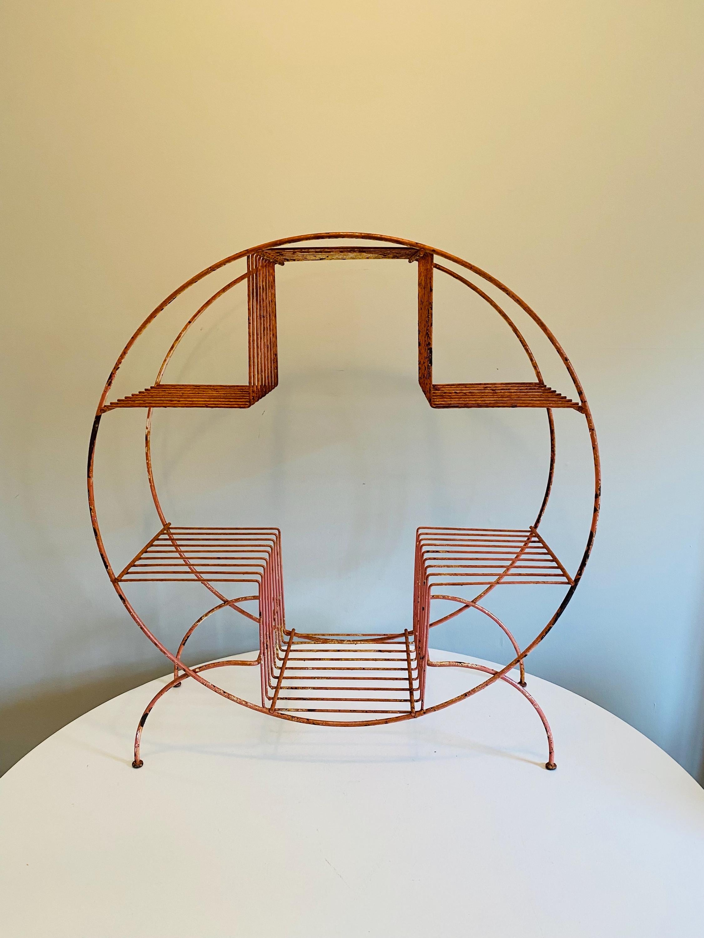 Mid Century Modern Round Plant Stand, Circular Wire Plant Stand, Retro Plant Holder, Vintage Plant Stand, MCM Circular Stand