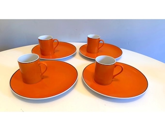 LaGardo Tackett Schmid Orange White Porcelain Cups & Dessert Plates Set of 4