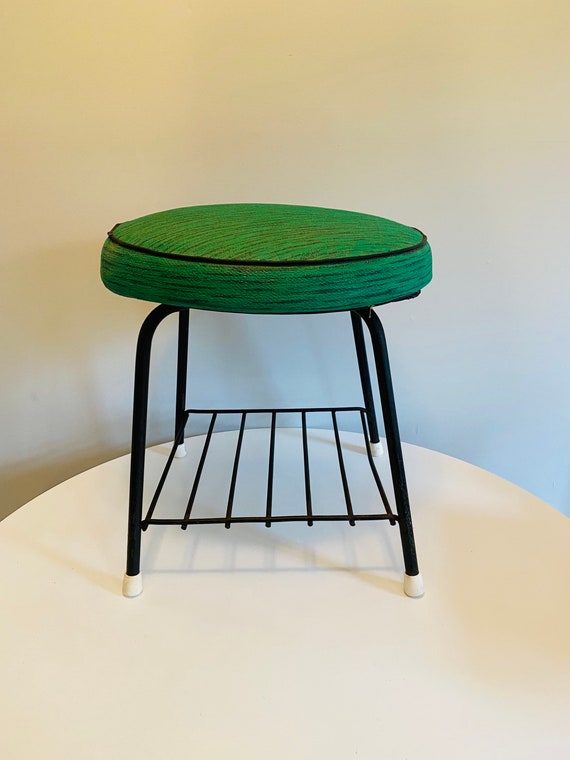 Vintage Swivel Ottoman With Magazine Rack Vinyl Footstool With