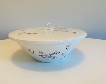 Vintage Rosenthal Covered Serving Bowl, 1960s Mid Century Modern Dishes with Stylized Flowers, Bowl with Lid, Made in Germany