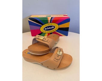 Dr Scholls Women Size 9 M Wood Exercise Clog Sandal Tan Leather Slide Shoe New