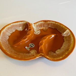 Vintage Sequoia Ware orange askfat, stort 50-talsmodernt askfat, prydnadsfat, USA 102 askfat, Kalifornien keramik