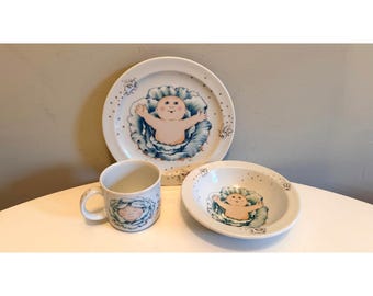 Vintage 1980s Cabbage Patch Kids Ceramic Plate Bowl Mug 3 Pc Set Royal Worcester