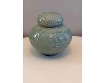 Scargo Pottery Covered Jar Mary Holl / Harry Holl Celadon Glaze Fantasy Nature