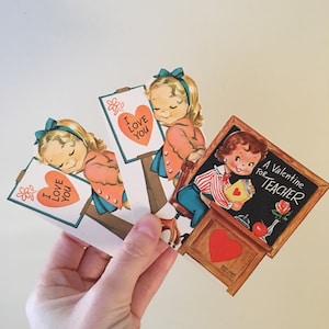 Vintage Valentinstagskarten, 3er Set, Rost basteln Valentinstag Kinder Karten, unbenutzt, Ein Valentinstag für Lehrer, Ich liebe Dich