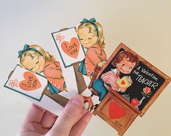 Vintage Valentine's Day Cards, Set of 3, Rust Craft Valentine's Day Children's Cards, Unused, A Valentine For Teacher, I Love You