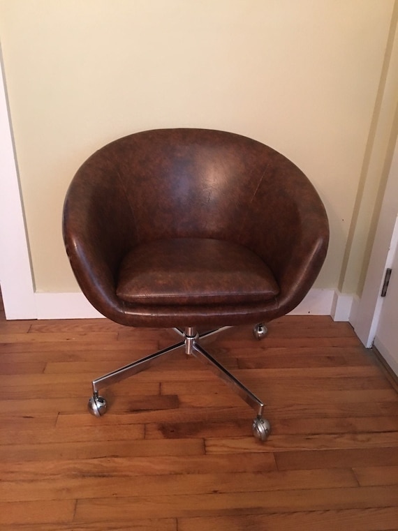 Vintage Shelby Williams Pod Chair Brown Vinyl Rolling Desk Etsy