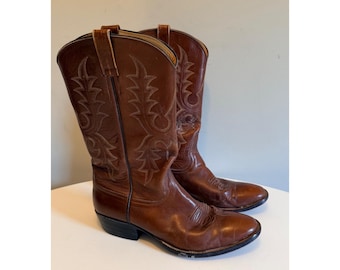 Botas vaqueras vintage Rios of Mercedes de cuero marrón, talla 10 D para hombre, fabricadas en EE. UU.