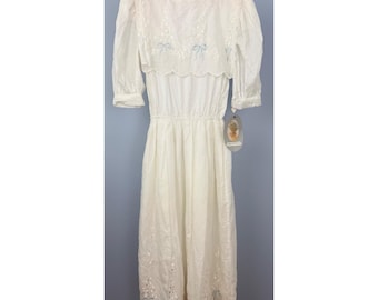 Vestido vintage de los 80 de Jessica McClintock, bordado, estilo cottagecore, talla pequeña, nuevo con etiquetas.