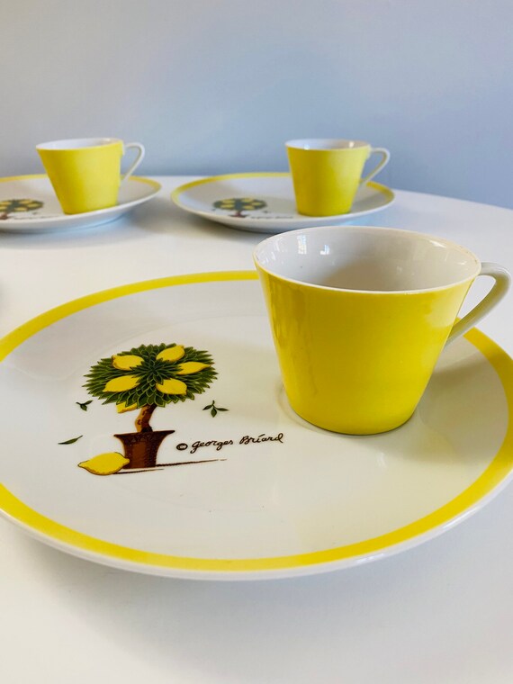 Vintage Georges Briard Lemon Tree Snack Set, 4 Sets - 8 Pc. Total