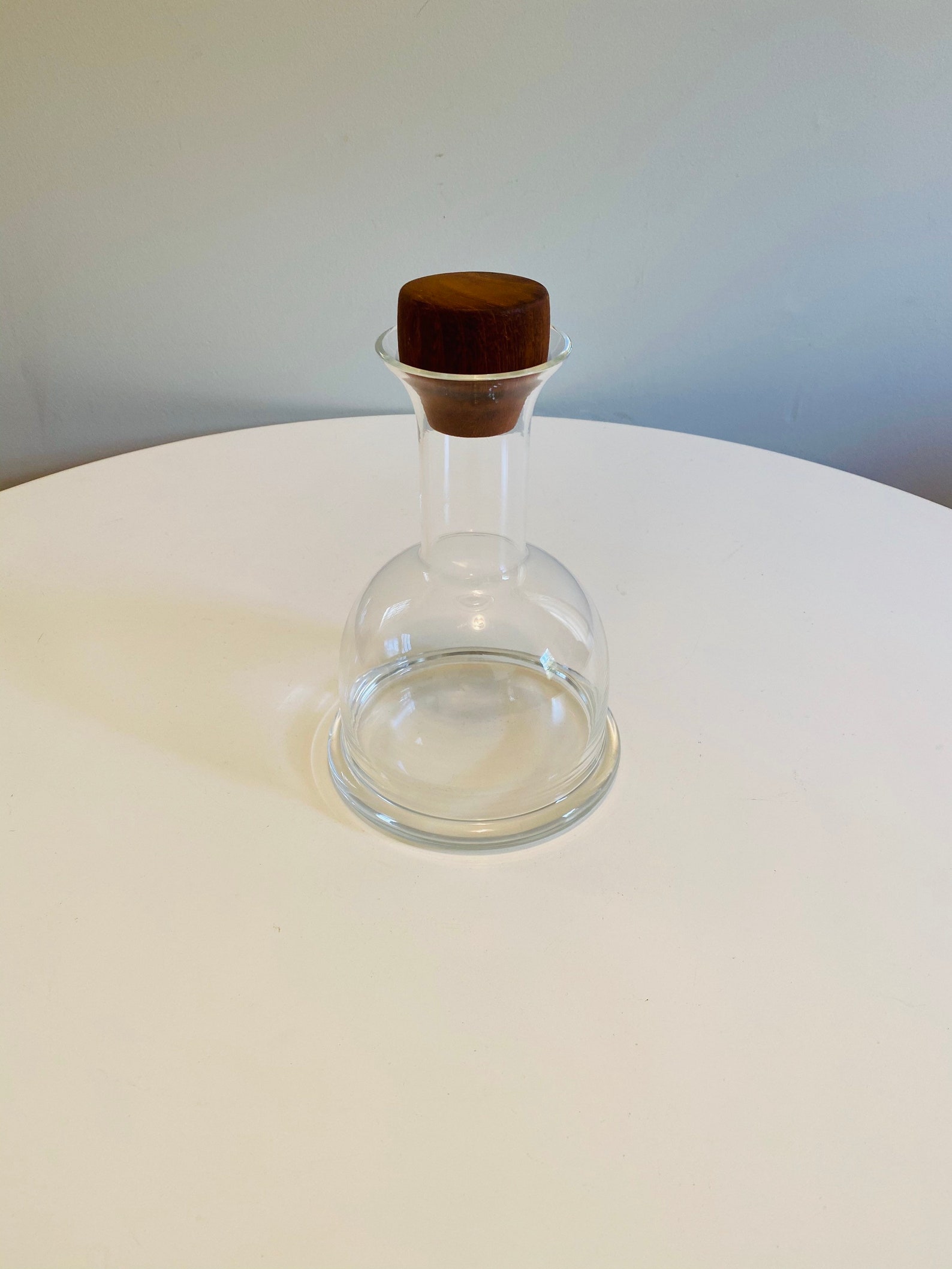 Vintage Danish Modern Glass Decanter With Wood Stopper Glass Etsy