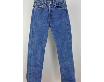 Vintage jaren 90 Levis 501 heren W31 L34 blauwe denim jeans gemaakt in de VS (28" x 32")
