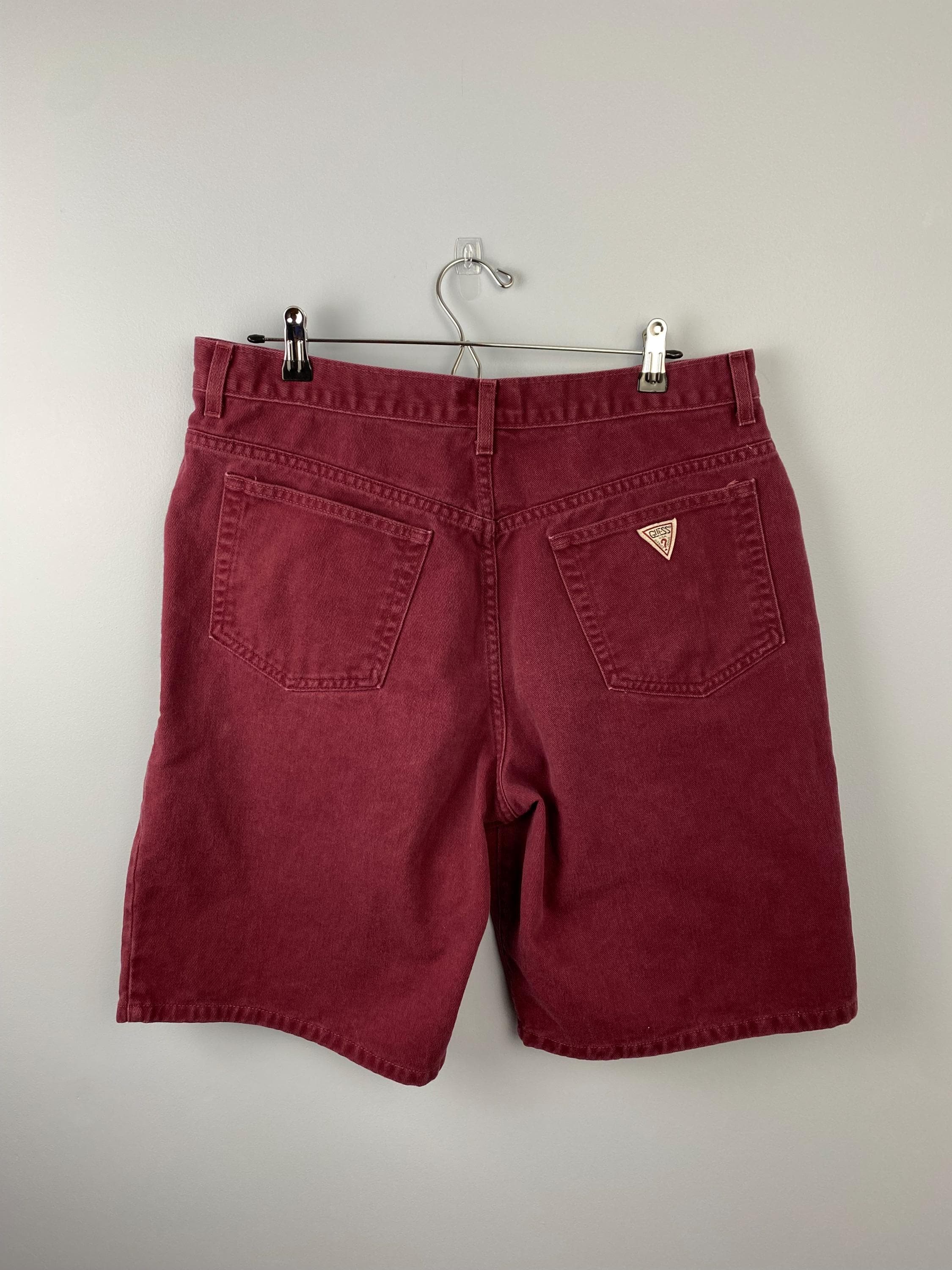 Vintage Guess Jorts, Men's Jean Shorts, Burgundy Red Size 36, 90s