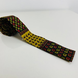 Vintage Rooster Square End Skinny Necktie, Paisley Graphic Print Necktie, Sun Fabric Cotton Necktie, Mid Century Necktie, Costume Design