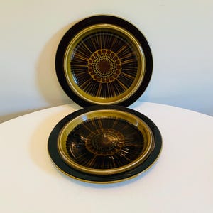 Arabia Finland Kosmos 10&quot; Dinner Plates, Set of 2, Arabia Dinner Plates, Gunvor Olin-Grönqvist, Made in Finland, Olive Green Colorway