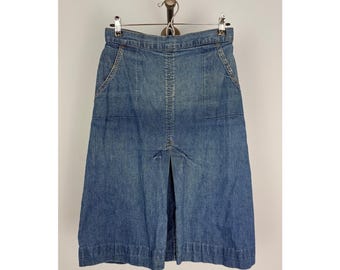 Vintage 70s Levi's L Denim Midi Skirt Orange Tab Script Ribbon Tag 28" Waist