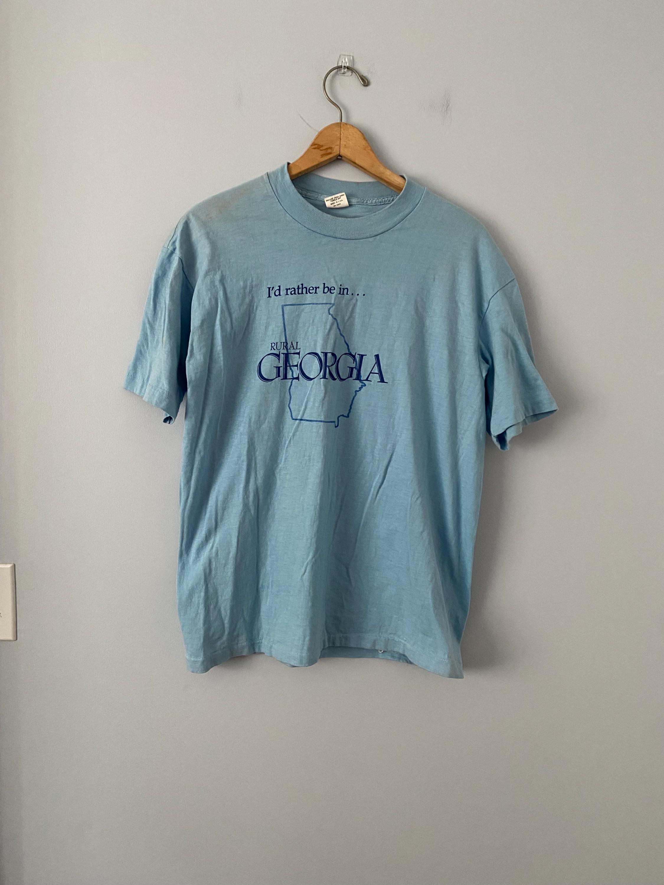 ヴィンテージ「I'd Rather Be in Rural Georgia」Tシャツ、サイズ L、シングルステッチ、米国製、ツーリストTシャツ、お土産シャツ、ジョージアTシャツ