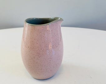 Vintage Harkerware No Handle Creamer, Shell Pink Harkerware Stoneware, Mid Century Dinnerware, Stone China, Pink and Gray Speckled
