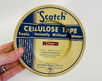 Vintage Scotch Tape Container, Empty Tin for Scotch Cellulose Tape, Minnesota Mining & Mfg. Co, Vintage Office Supply, Mid Century Desk Prop