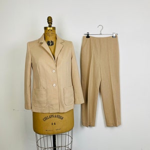Vintage Frayne Women&#39;s Pants Suit, Two Piece Pants and Blazer, Made in USA, Tan Colored Pants Suit, 1980s / 1990s Women&#39;s Career Outfit