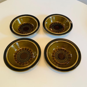 Arabia Finland Kosmos Salad Bowls / Cereal Bowls, Set of 4, Arabia Bowls, Gunvor Olin-Grönqvist, Made in Finland, Olive Green Colorway