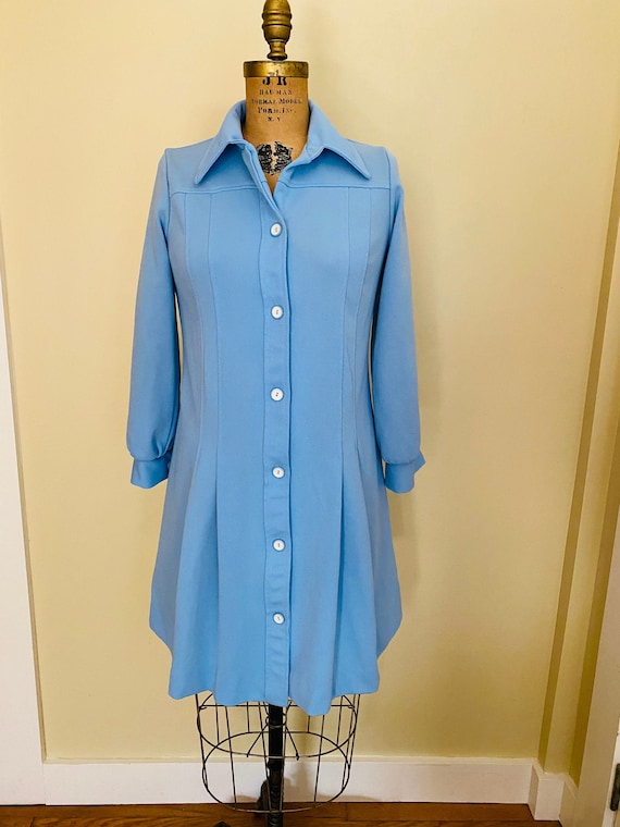 Vintage Sears Fashions, Blue Polyester Dress, Pol… - image 1