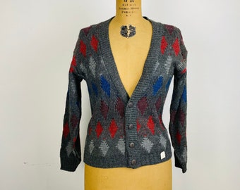 Vintage Exchange Unlimited Cardigan V Neck Sweater, Grandpa Sweater, New Old Stock, Patterned Sweater, 90s Sweater, XS