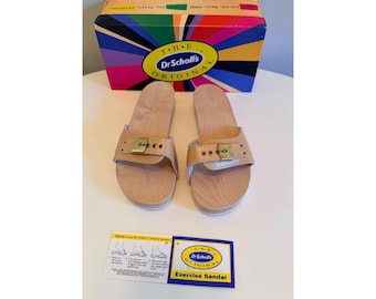Dr Scholls Women Size 8 M Wood Exercise Clog Sandal Tan Leather Slide Shoe New