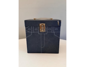 Vintage Lebo Blue 45 RPM Vinyl Record Storage Box With Metal Latch & Handle