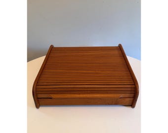 Organizador de escritorio o almacenamiento de casetes Eppco Vintage de teca con tapa enrollable