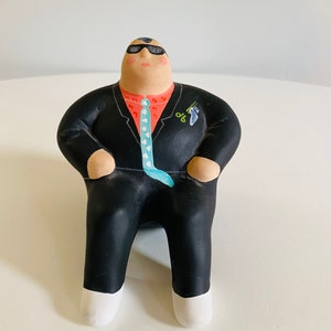 Vintage L'Aquilone Italy Fat Man Figurine, Italian Man with Black Suit, Signed and Dated, Collectible L'Aquilone Sculpture, Dated 1987