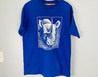 ヴィンテージ クロサイ Tシャツ、ポール・ブリーデン・アート、XLサイズ、アメリカ製、90年代環境Tシャツ、動物保護、サファリ、サイTシャツ