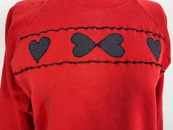 Vintage 1990s Heart Sweatshirt, Red Sweatshirt wi… - image 7